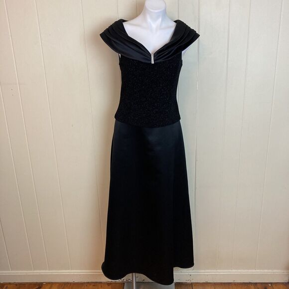 Vintage 80s 90s Sparkly Evening Gown Medium Prom Party MOTB Goth Formal - Picture 1 of 7